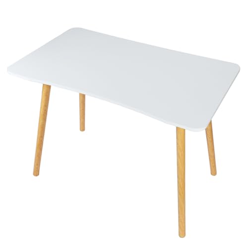 kiskick Escritorio de madera, escritorio de estudio de oficina en casa, mesa de trabajo de computadora de estilo nórdico con patas de madera maciza, escritorio con borde ergonómico amplio escritorio