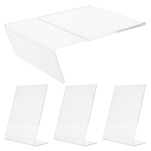 LIFKOME 4 Pièces Présentoir Menu Acrylique Lot de Supports Verticaux Transparente pour Affichage Qr Code Porte Carte Table Compact pour Restaurant Hôtel Bureau