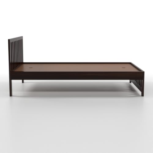 Image of Solid Sheesham Wood Single Size Bed Without Storage | Contemporary Wooden Single Cot with Slatted Headboard & Footboard | Strong Wooden Divan Bed for Bedroom (Walnut Finish)