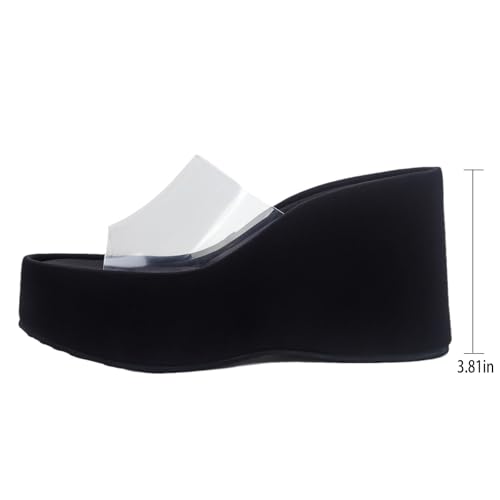 Women'S Clear Strap Platform Wedges Slide Sandals Fashion Round Toe Open Slip-On Comfortable High Heel Platform Dressy Slippers Summer Party Dance Casual Beach Walking Slippers2