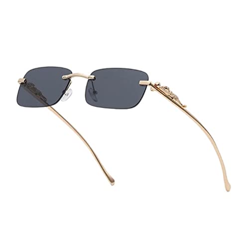 Image of Dervin Leopard Decorated Arms Rimless Rectangle Sunglasses for Men and Women