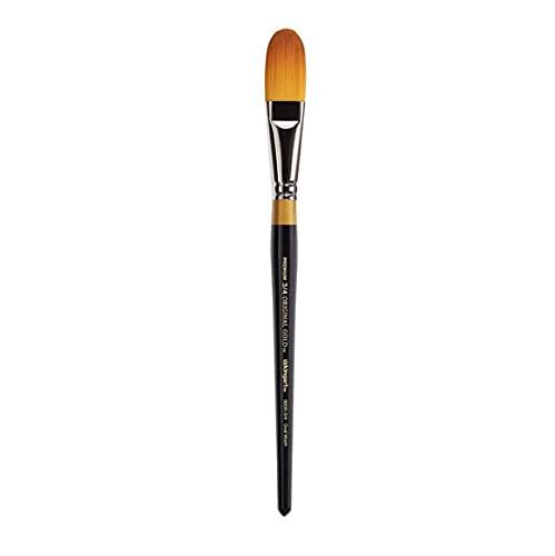 Image of KINGART Premium Original Gold 9600-3 /4 Oval WASH /Glaze Series Artist Brush, Golden Taklon Synthetic Hair, Short Handle, for Acrylic, Watercolor, Oil and Gouache Painting, Size 3 /4 inch