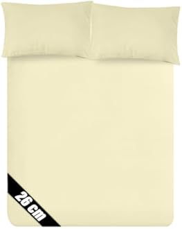 Sunshine Comforts Microfiber Fitted Sheets Breathable, Anti Wrinkle 26cm Deep Pocket Bed Sheets Double Bedding & Linen-Cream Bedding Double 137 X 190 CM Double Fitted Sheet