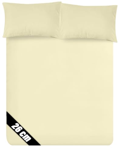 Sunshine Comforts Microfiber Fitted Sheets Breathable, Anti Wrinkle 26cm Deep Pocket Bed Sheets Double Bedding & Linen-Cream Bedding Double 137 X 190 CM Double Fitted Sheet