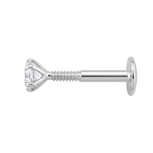 Image of Parnika 925 Sterling Silver Solitaire CZ Nose Pin | Small Size Piercing Nose Stud with Secure Screw Back | Elegant Silver Nose Ring for Women & Girls
