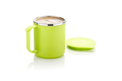 Image of King Cafe Insulated Mug With Lid & Handle, Stainless Steel Inner, Hot & Cold Thermal Cup, Leak-Proof Mug for Tea, Coffee & Milk - Plastic Exterior Home, Office & Restaurant (300ml, Multicolor)