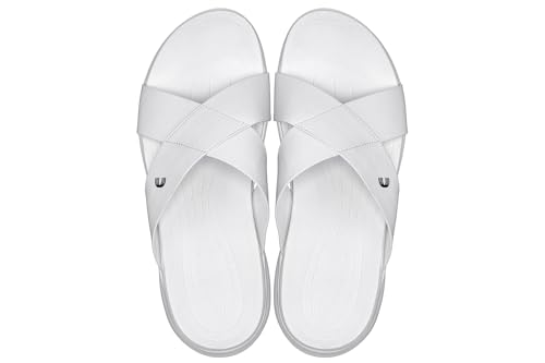 Image of CALTO Men's Invisible Height Increasing Elevator Shoes - White /Matte White Ultra Light-weight Slip-on Comfort Sandals - 2 Inches Taller - X1653 - Size 8 D(M) US