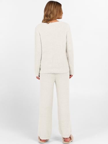 ANRABESS Womens Fuzzy Fleece Lounge Pajama Set 2 Piece Outfits Long Sleeve Top Sweater Pants Loungewear Pj Sets 2025 Fall3