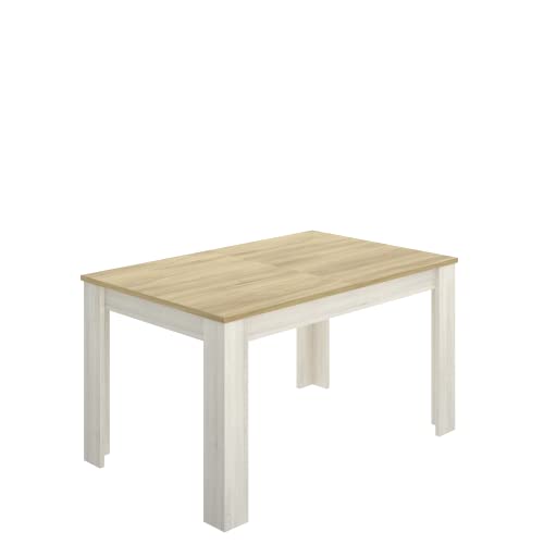 KITKAY Mesa de Comedor Extensible Mesa de Salón o Cocina Tapa Acabado Roble y Patas Blancas 140 x 90 x 77 cm Cover