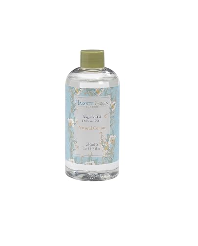 Hassett Green London - Recarga de Difusor de Varillas con Aceite Aromático de Algodón Natural - Botella Grande de 250ml para Ambientar tu Hogar con Fragancias Elegantes y Naturales
