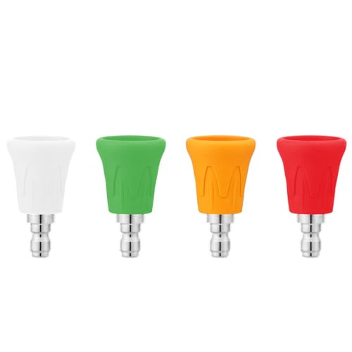 高圧洗浄機ノズルガード,高圧洗浄機ノズルガード、ステンレススチール製ハイパワー洗浄機ノズルチップセット、アップグレードされたゴム製プロテクターカバー付き、1/4インチクイックコネクトアパーチャ1.4mmの高圧洗浄ノズルホルダー4個