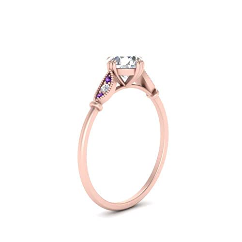 Image of Choose Your Gemstone Delicate Round Cathedral Engagement Ring Rose Gold Plated Round Shape Petite Engagement Rings Minimal Modern Design Birthday Gift Wedding Gift US Size 4 to 12