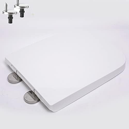 Toilet Seat Soft Close, Toilet Seats with Quick Release, Sturdy Duroplastic Anti-Bacterial Toilet Lid with Stainless Adjustable Hinges, Square Shape Loo Seat White