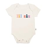 Finn + Emma - Organic Cotton Baby Clotthes - Graphic White Baby Bodysuit for 3-6 Months - Soft and Comfortable Gender Neutral Onesie - Lil Sis Design