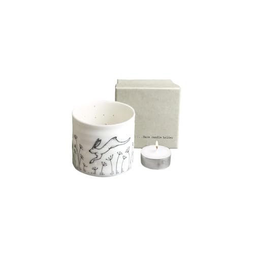 East of India Tealight Holder White Porcelain Votive Candle Holder Hare Country Farmhouse Design Decoration Home Decor