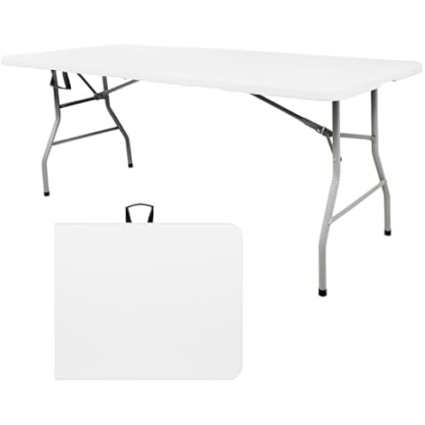 Gzdisbek 6FT Plastic Folding Table, Portable Picnic Table Outdoor, for Camping, Party, Wedding,Picnic, with Lock, Handle - White Cover