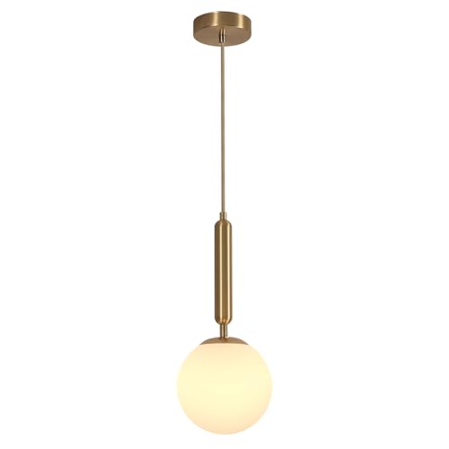 DELIPOP Suspension Luminaire Verre, Vintage Laiton Lustre Salon Forme Boule, E27 Plafonnier Moderne Minimaliste pour Salle à Manger Chambre Cuisine, Câble Textile...