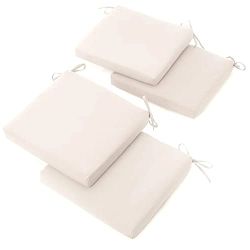 Pure White Color Set of 4 Square Shaped Patio Chair Cushions for Outdoor Furniture, 19 in. D X 20 in. W X 3 in. H Size | Maximum Cushioned Loft Comfy Pad, Removable Cover with Zipper Closure & Ties