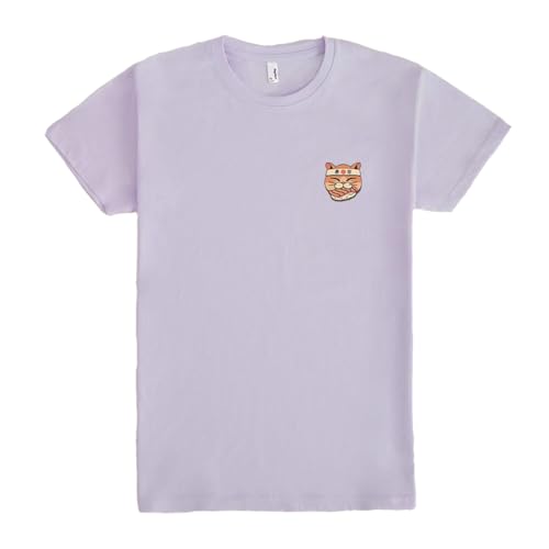 Pampling Camiseta de Manga Corta, 100% Algodón, Doble Impresión, Ropa Unisex para Hombre y Mujer, Serigrafiada con Cuello Redondo y Corte Recto, Color Lila (Neko Sushi House, M)