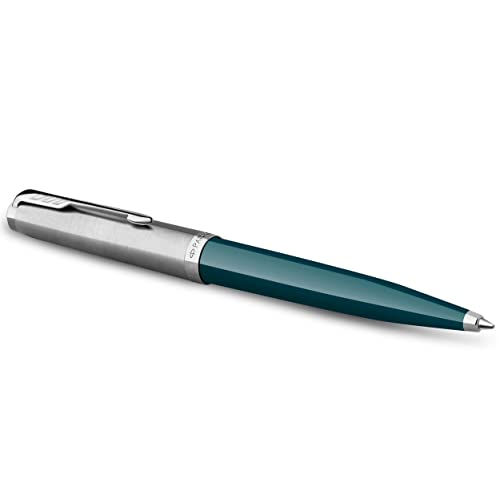 Image of Parker 51 Ballpoint Pen | Teal Blue Barrel with Chrome Trim | Medium Point with Black Ink Refill | Gift Box