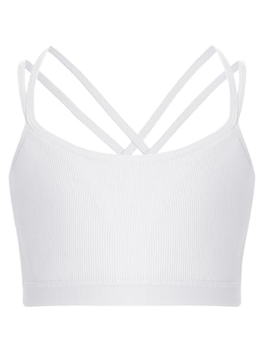 TiaoBug Kids Girls Sports Bra Crisscross Back Double Shoulder Straps Crop Top Ribbed Seamless Bralette Tank Tops