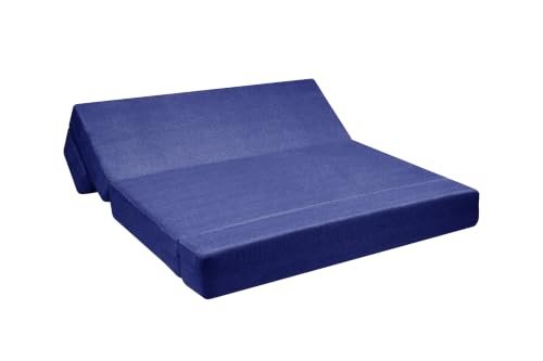 Image of Los Angeles Foldable Three Seater Sofa Cum Bed, Sofa Bed 5 X 6 Feet Jute Fabric Washable Cover- Including Three Cushion Perfect for Living Room - Blue Color