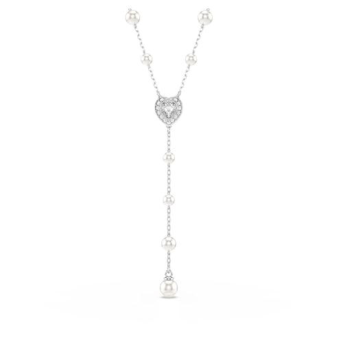 Swarovski Collana a Y Ariana Grande x, Taglio misto, Crystal Pearl, Cuore, Bianco, Placcato rodio