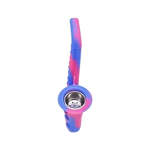 Image of Kookee Silicone Unbreakable Saxophone Smoking Pipe, Tobacco Pipes with Steel Bowl, Blue and Pink