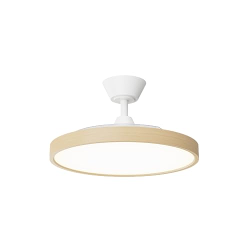 Sulion - Ventilador de Techo Silencioso Retráctil con Luz LED BOMBAY ESTILO M Lite | Motor DC, 6 Velocidades, Modo Verano/Invierno, Palas Transparentes | IP20