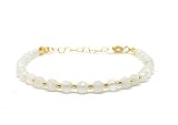 Piedra natural Pulsera de jade blanco piedra natural de 4 mm de grosor plata de peimera ley chapada en oro amarillo de 24k ajustable de 16cm a 19 cm