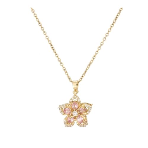 NTIYOU Collar giratorio con colgante de flor de circón de Bauhinia for mujer, collar de cadena ajustable con flor de cristal, joyería de cumpleaños y boda