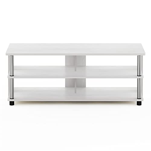 Image of Furinno Sully TV Stand, 3-Tier Rectangular Entertainment Center with Shelf, TV Console for TV up to 48 Inch, Open Frame for Cable Management, for Living Room, Bedroom, White Wood