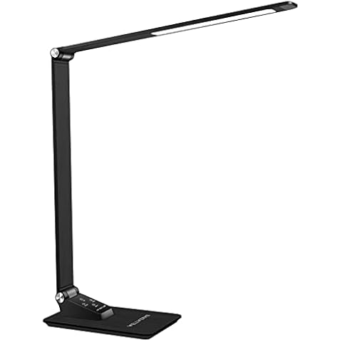 Wellwerks Schreibtischlampe LED, Tischlampe Dimmbar mit 3 Farb und 5 Helligkeits, Augenschutz, Berührungssteuerung, 12W Metall Tageslichtlampe USB-Anschluss Cover
