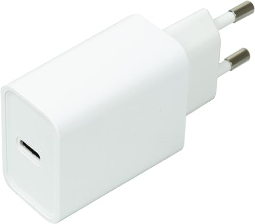Cargador USB-C de carga rápida en color blanco con clavija de pared europea