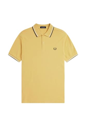 Image of Fred Perry Mens Short Sleeve Twin Tipped Polo Shirt M3600 100% Cotton in Honeycombe Tipped with Snow White & Court Green Size Extra Large - XL