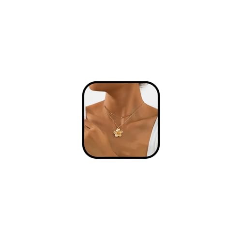 AOOTUERL Colliers Femmes en Or, Collier Pendentif Fleur Métallique Dorée, Ensemble de Colliers Ras Chaîne Délicate en Or,Bijoux Tendance Empilés, Long...