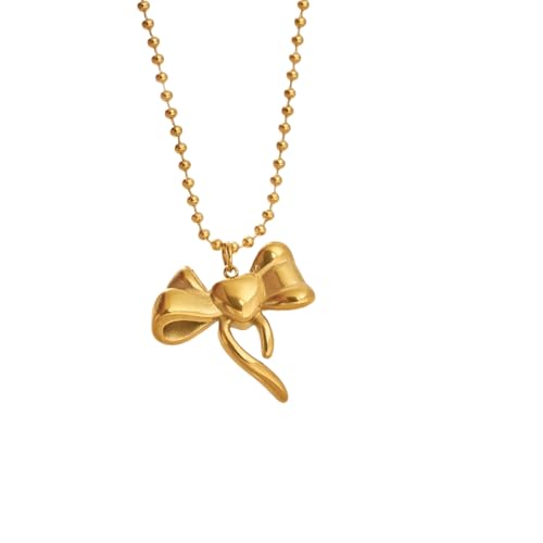 Collier en acier inoxydable pour femmes avec chaîne de perles et pendentif nœud