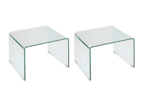 Vente-unique - Lot de 2 Tables de Chevet - Verre trempé courbé - SUZANA