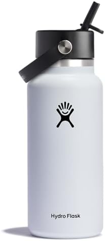 32 oz Wide Mouth with Flex Straw Cap Stainless Steel Reusable Water Bottle White - Vacuum Insulated, Dishwasher Safe, BPA-Free, Non-Toxic