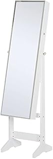 HOMCOM Jewelry Cabinet Standing Mirror Full Length Makeup Lockable Armoire Storage Organizer White