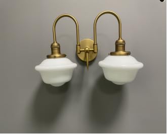 Pathson Vintage Milk White Wall Sconces, 2-Lights Hardwired Glass Bathroom Vanity Light Double Metal Curved Arms, Wall Painting Sconce Lamps Decor for Mirror, Living Room, Loft, Stairwell, Foyer