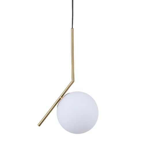 B·LED BARCELONA LED Lámpara de Techo Colgante Moderna Dorada con Bola Cristal Blanca Opalina Elegante Casquillo E27 para Salón Dormitorio Comedor