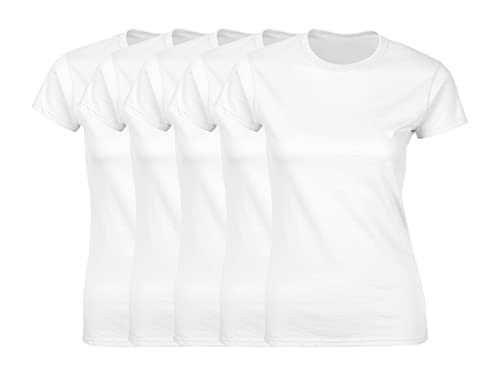 COOZO Dames Lot De 5 T-Shirts À Manches Courtes en Coton Filé Doux - 5 × Blanc - 2XL