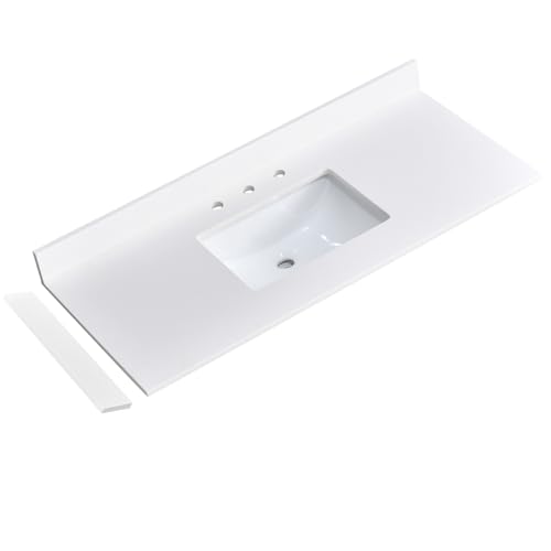 EQLOO 48' x 22' Vanity Top, Quartz Vanity Sink Top in Pure White, with One Sidesplash & One...