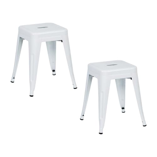 THINIA HOME Pack 2 Taburetes Bajos Industriales Apilables de Acero 38x38x46cm