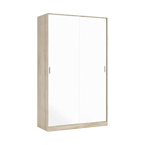 Dmora - Guardaroba 2 Ante Waterbury, Armadio Per Camera Da Letto, Mobile Con 4 Ripiani E Barra Appendiabiti, 120X50H200 Cm, Rovere E Bianco - 6