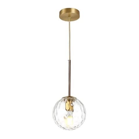 LOTREE Clear Ripples Glass Globe Pendant Light Fixtures Gold Brass Finish with Gold Cable E26 5.9 Inches Glass Ball Pendant Ceiling Lamp for Farmhouse Kitchen Island Living Room(Ripple) Cover