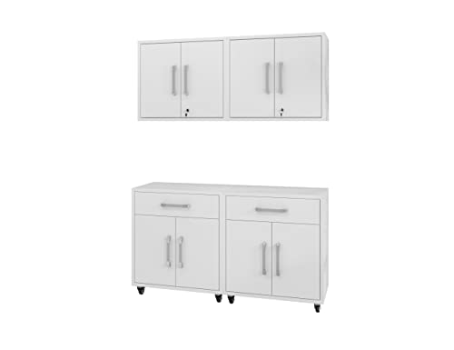 Image of Manhattan Comfort Eiffel Garage Cabinets and Storage System, Set of 4, White