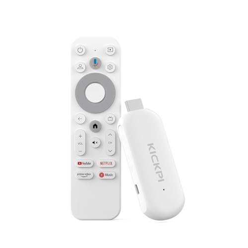 KICKPI KP2 Android TV Stick 2GB RAM 8GB ROM Android 14 Amlogic S905Y4 Quad-Core Processor 4K HDR Chromecast Built-in Dolby Audio Voice Assistant, White