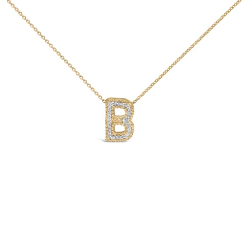 Yellow Gold Vermeil Diamond Accent "B" Initial Bubble Pendant Necklace